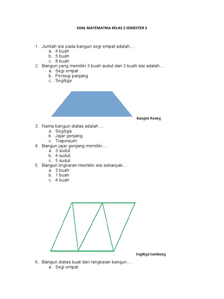 Soal Matematika Kelas 2 Semester 2 Bangun Ruang
