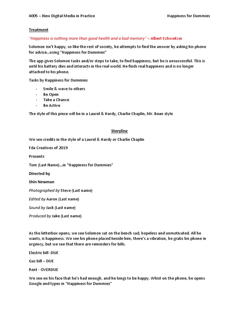 Happiness For Dummies Treatment PDF