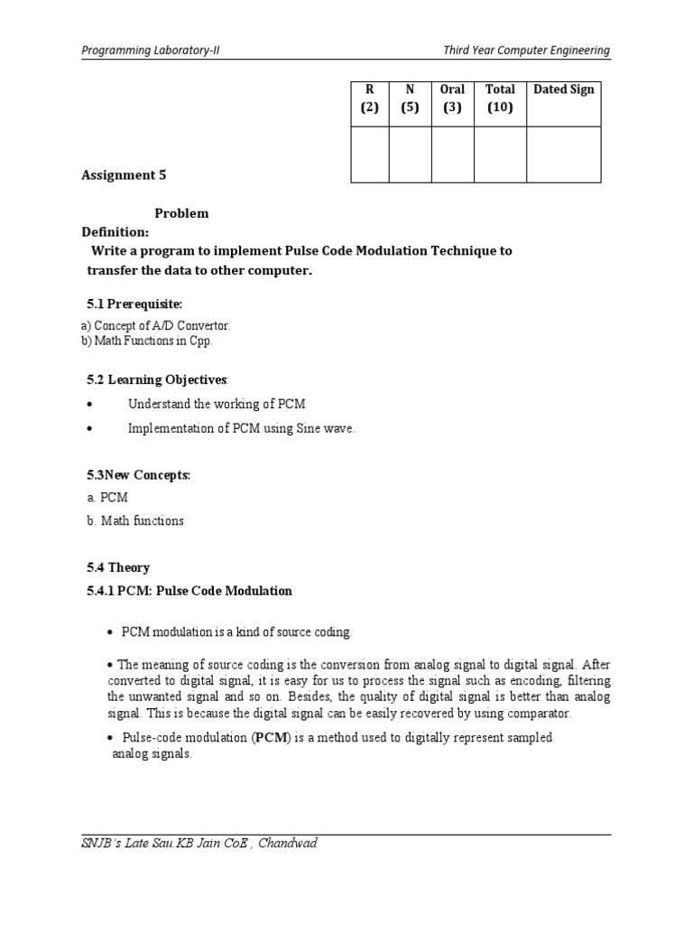 PCM Implementation in C++ for Data Transfer | PDF | Sampling (Signal ...
