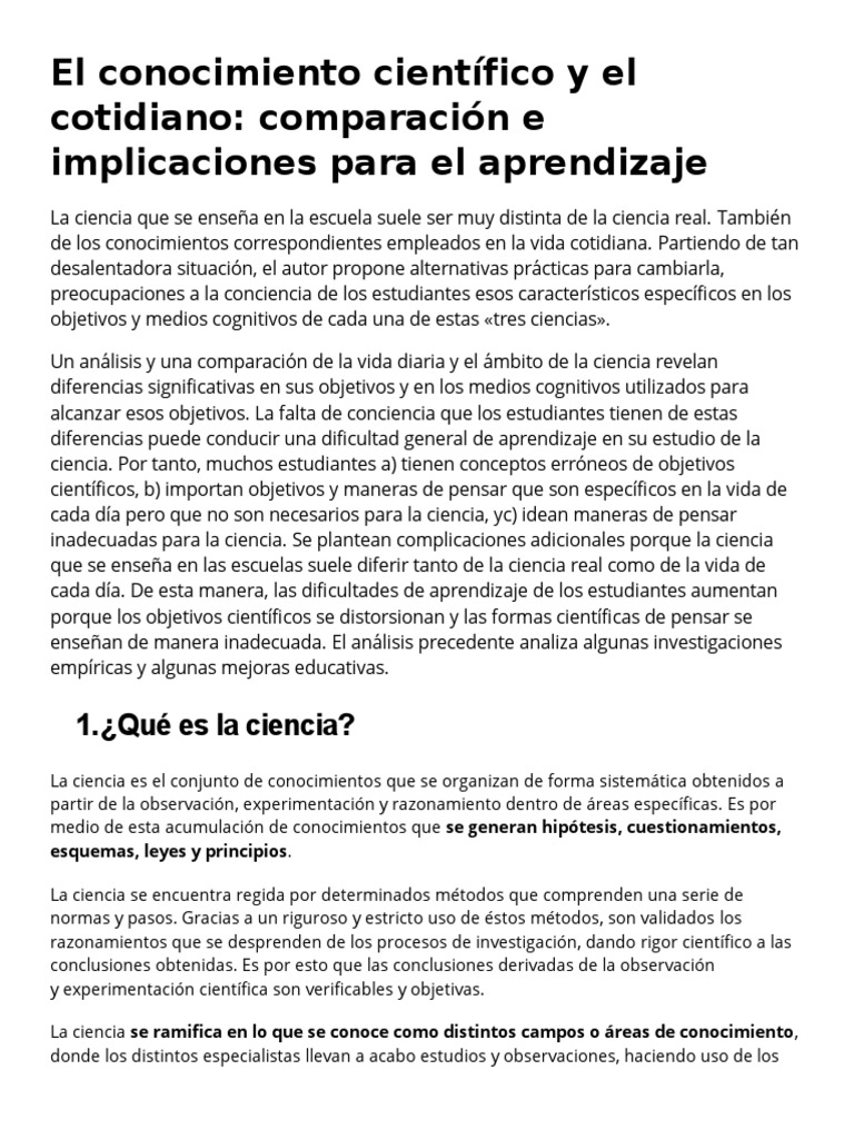 Ciencia y conocimiento cotidiano: un análisis | PDF | Método científico ...