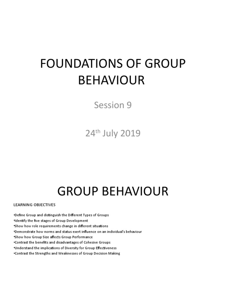 Ob 9 Foundations of Group Behaviour PDF Group Decision Making