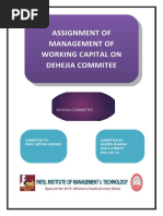 Assignment of Management of Working Capital On Dehejia Commitee