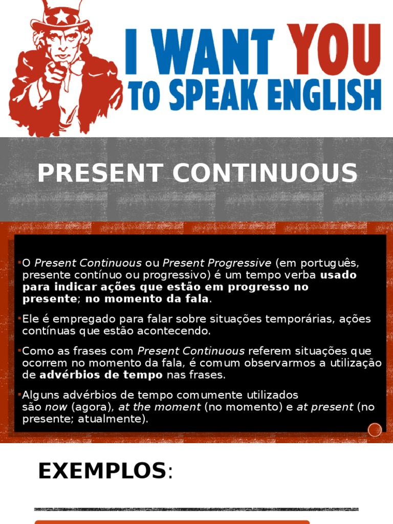 Estrutura e Exemplos do Present Continuous | PDF | Assunto (gramática ...