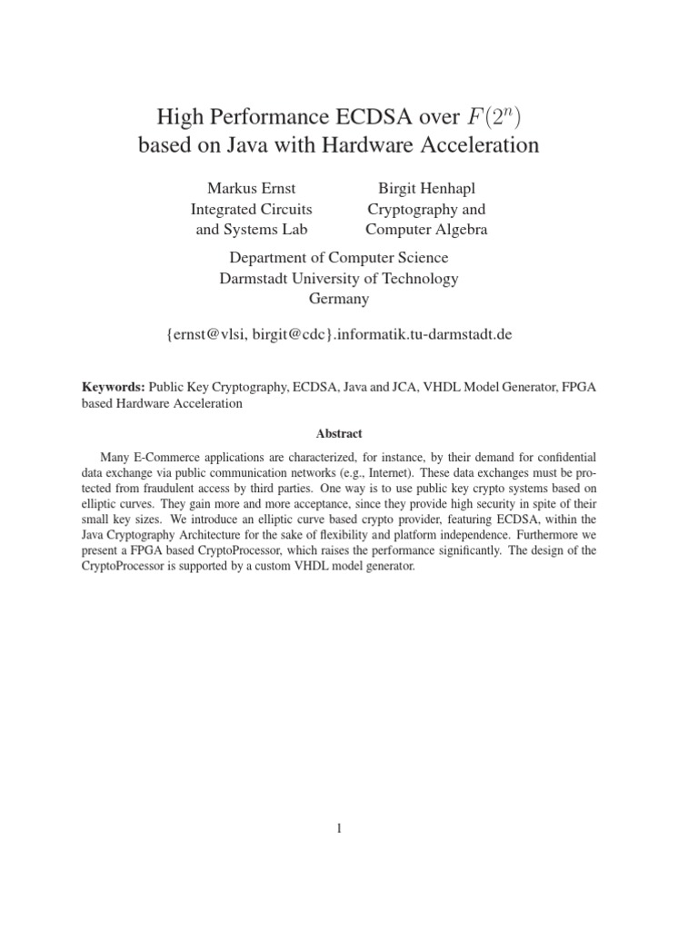 High Performance ECDSA Over F Based On Java With Hardware Acceleration PDF Field