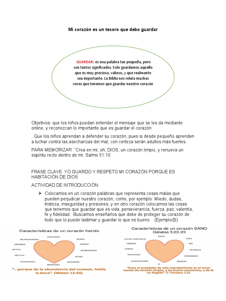 Mi Corazón Es Un Tesoro Que Debo Guardar Predica para El Jueves | PDF |  Religión y creencia | Science, image size:768x1024