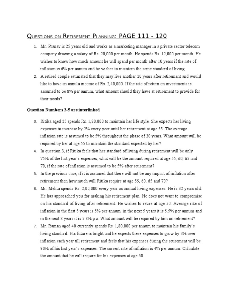 Retirement Planning Questions and Calculations | PDF | Retirement ...