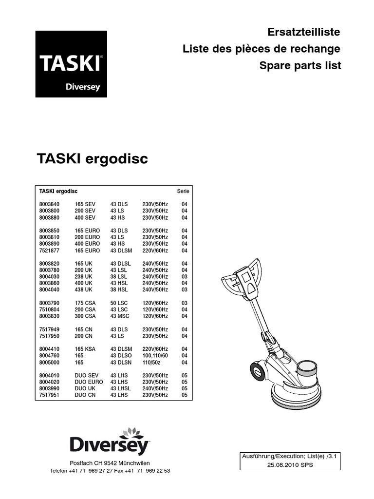 Pièces de rechange TASKI Ergodisc 165 | PDF | Génie du bâtiment | Corde