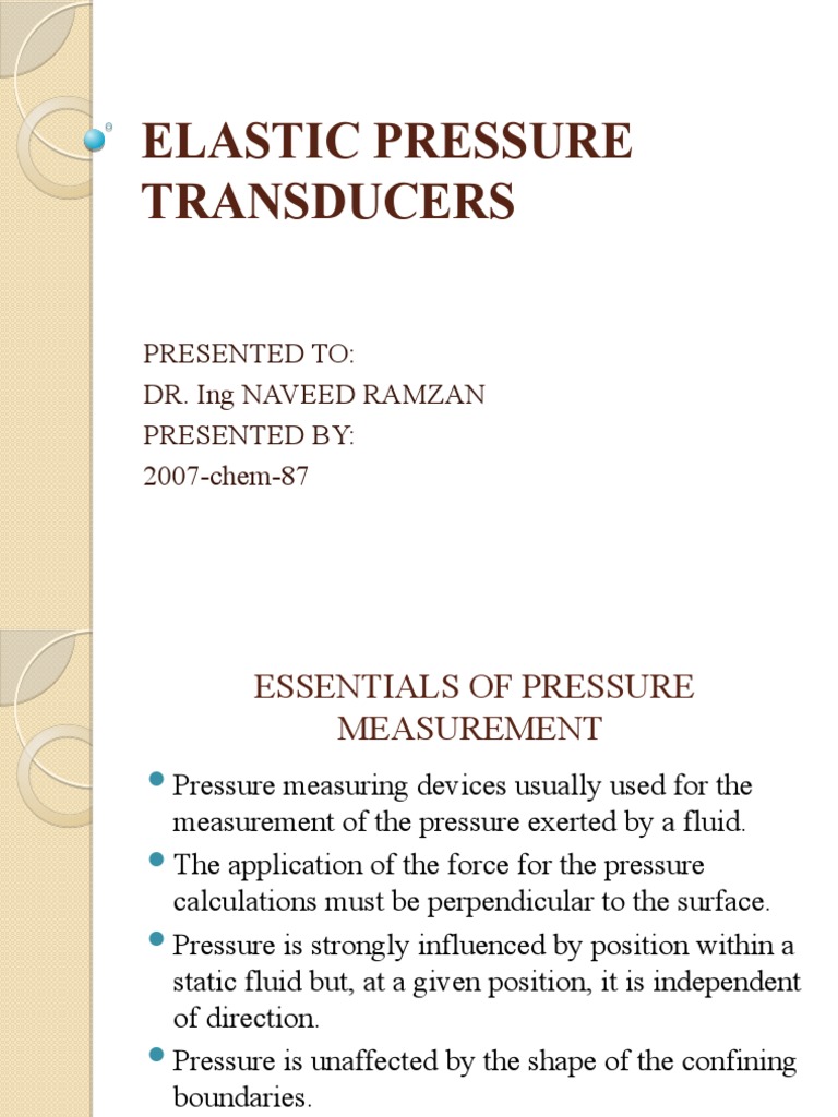 Elastic Pressure Transducers Overview | PDF | Nature | Pressure Measurement