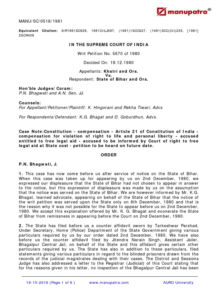 In The Supreme Court of India PDF | PDF | Remand (Detention) | Magistrate
