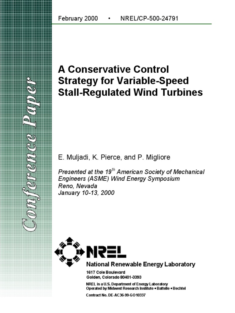 A Conservative Control Strategy For Variable-Speed Stall-Regulated Wind ...