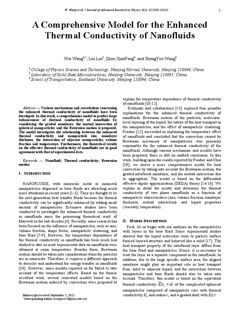 A Comprehensive Model For The Enhanced Thermal Conductivity of ...