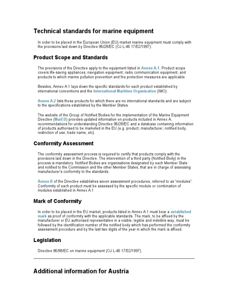 Technical Standards For Marine Equipment PDF Directive (European