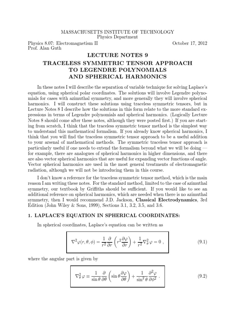 Traceless Tensor Method in Spherical Harmonics | PDF | Tensor ...
