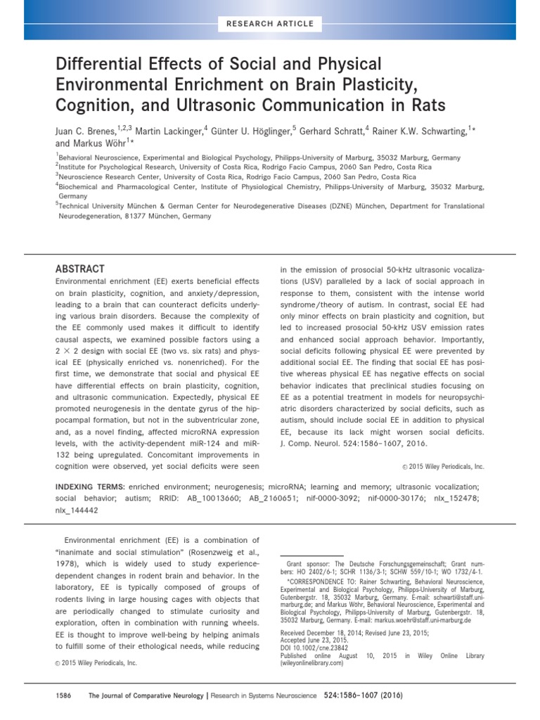 Differential Effects of Social and Physical Environmental Enrichment On ...