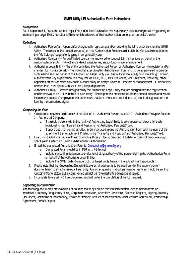 GMEI Utility LEI Authorization Form Instructions Background PDF