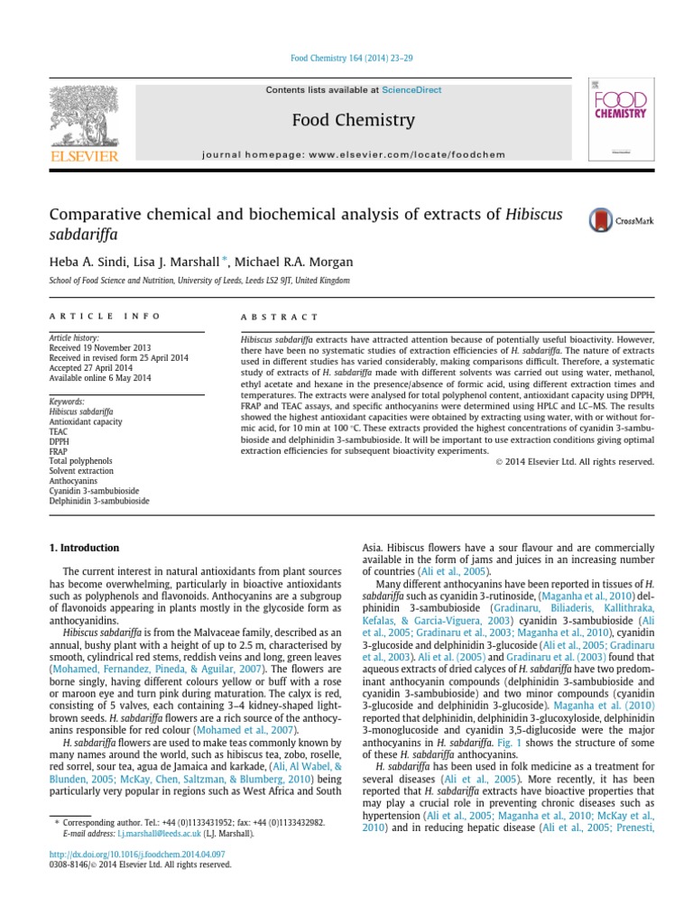 Comparative Chemical and Biochemical Analysis of Extracts of Hibiscus ...