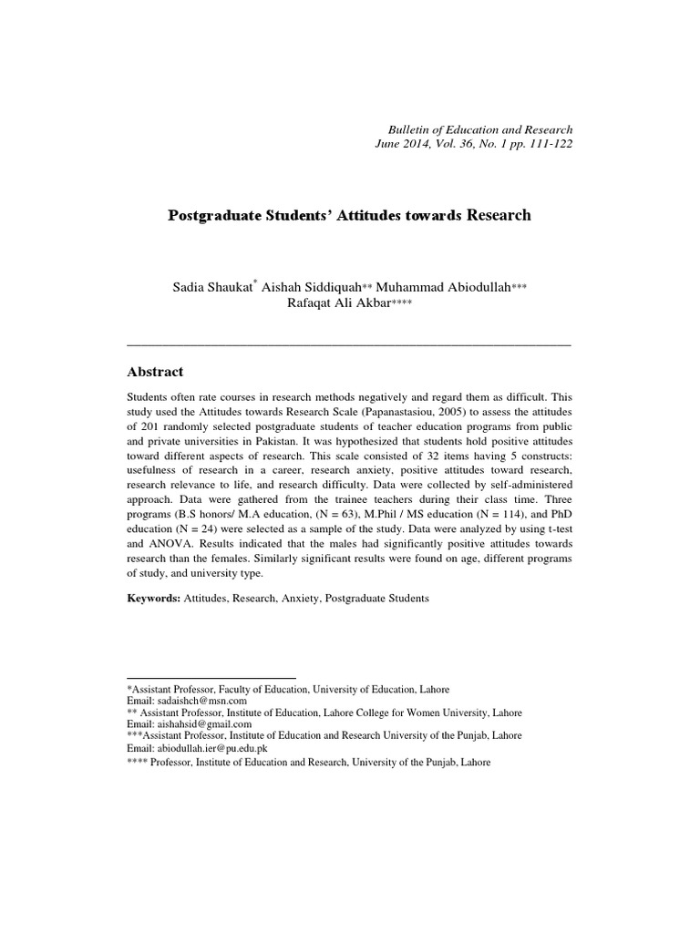 Postgraduate Students' Research Attitudes | PDF | Attitude (Psychology ...