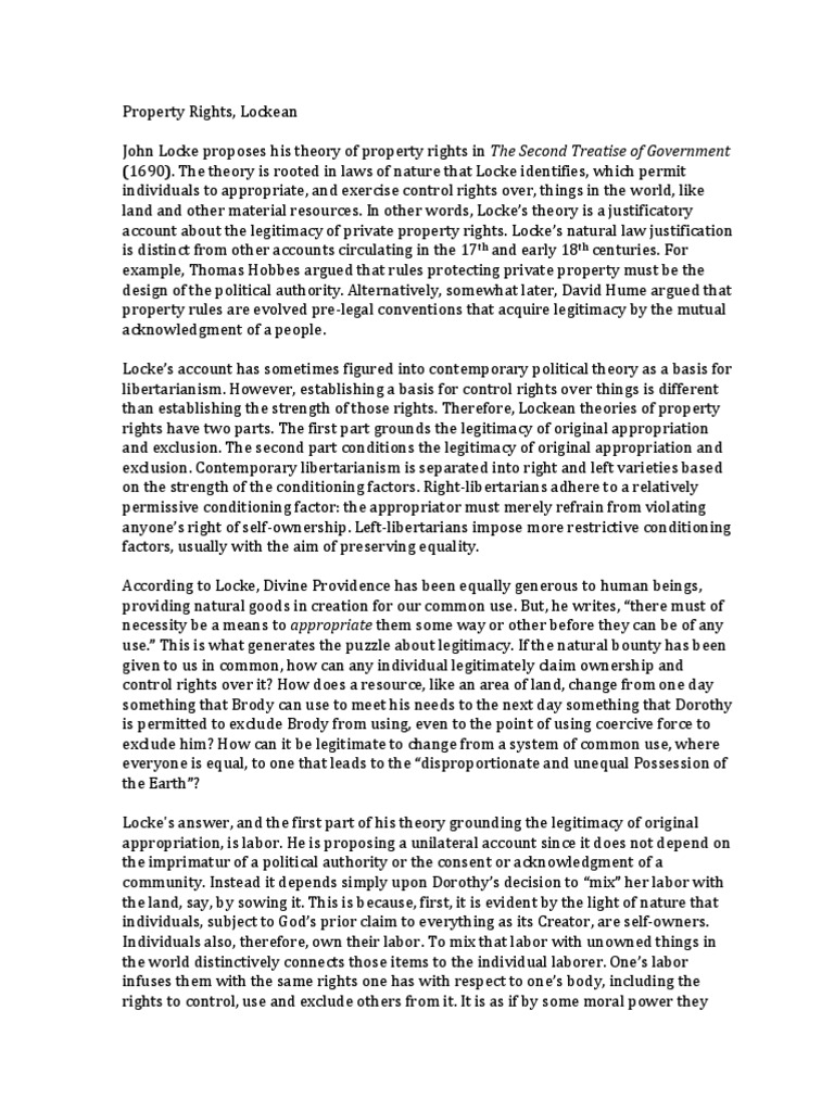 Locke's Labor Theory of Property Establishing the Legitimacy of