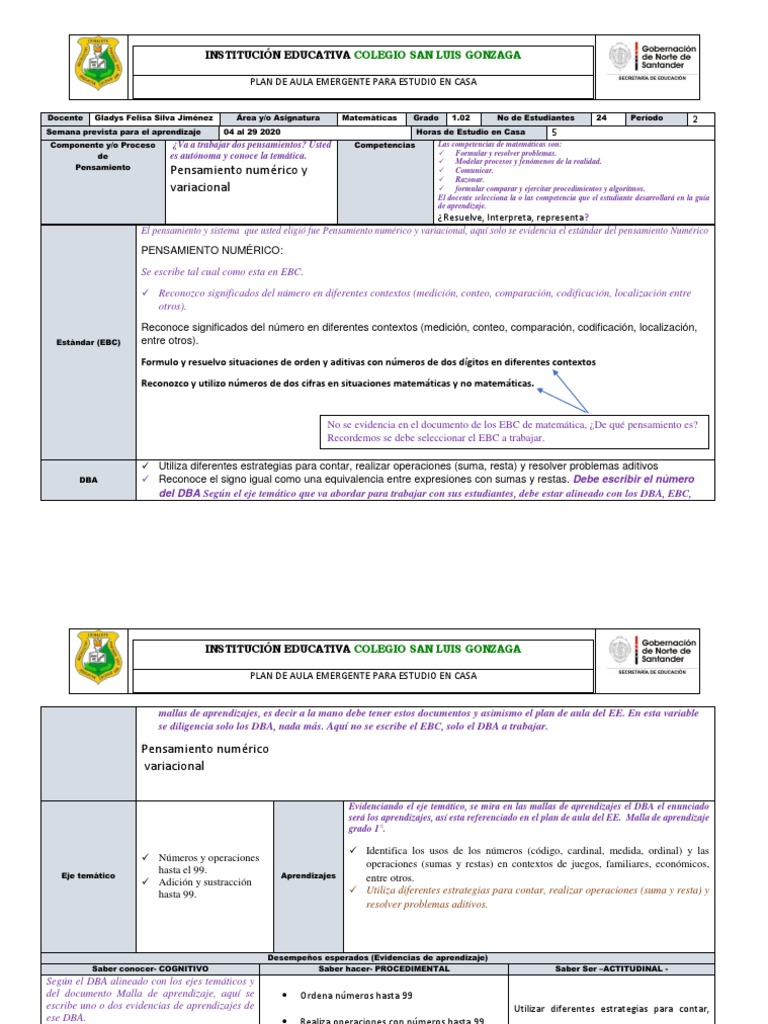 Plan de Aula Emergente para Matemáticas | PDF | Maestros | Salón de clases