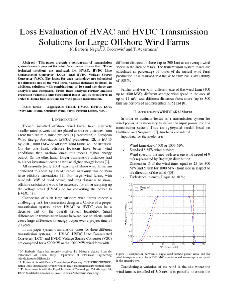 HVAC vs HVDC Losses in Offshore Wind Farms | PDF | High Voltage Direct ...