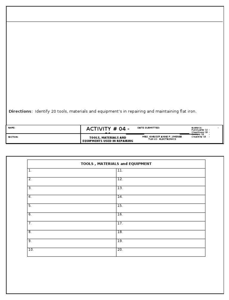 04-01. Tools, Materials and Equipment | PDF