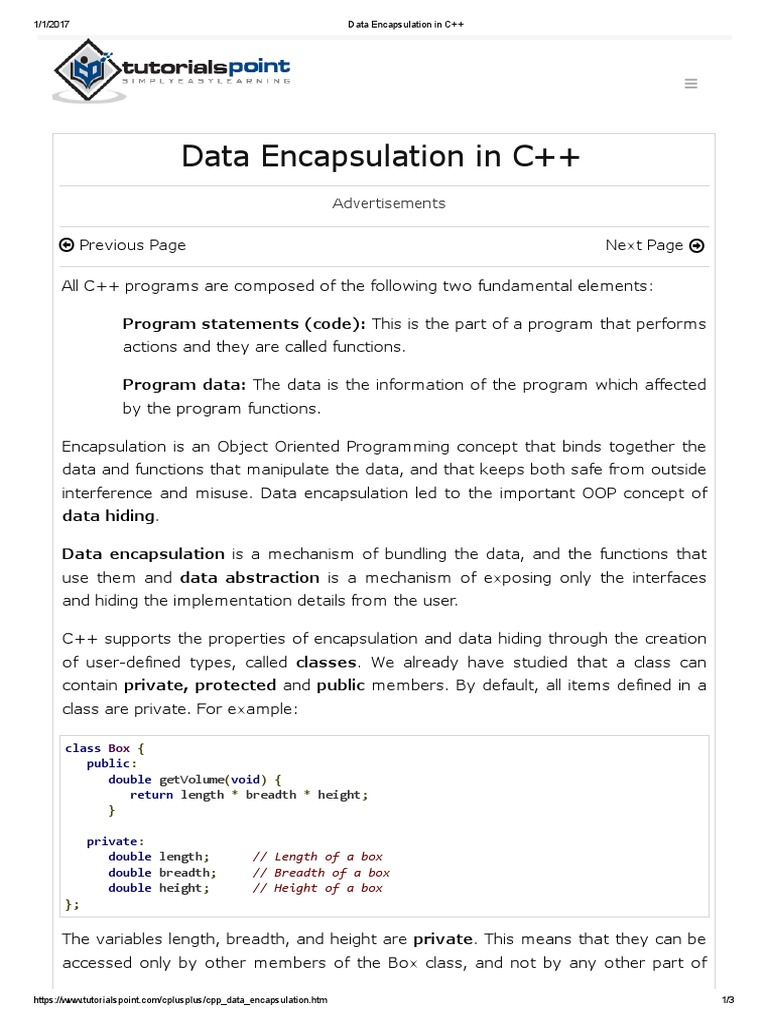 Data Encapsulation in C++ | PDF | Class (Computer Programming) | C++