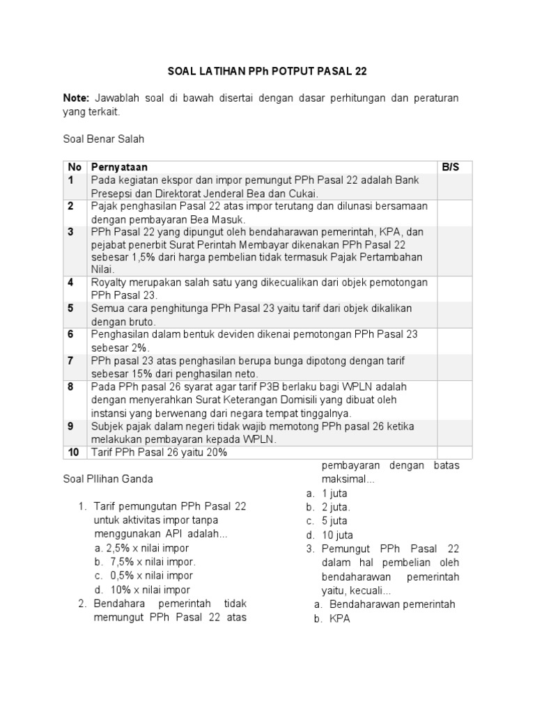 Latihan Soal Pph 22 Potput Pdf