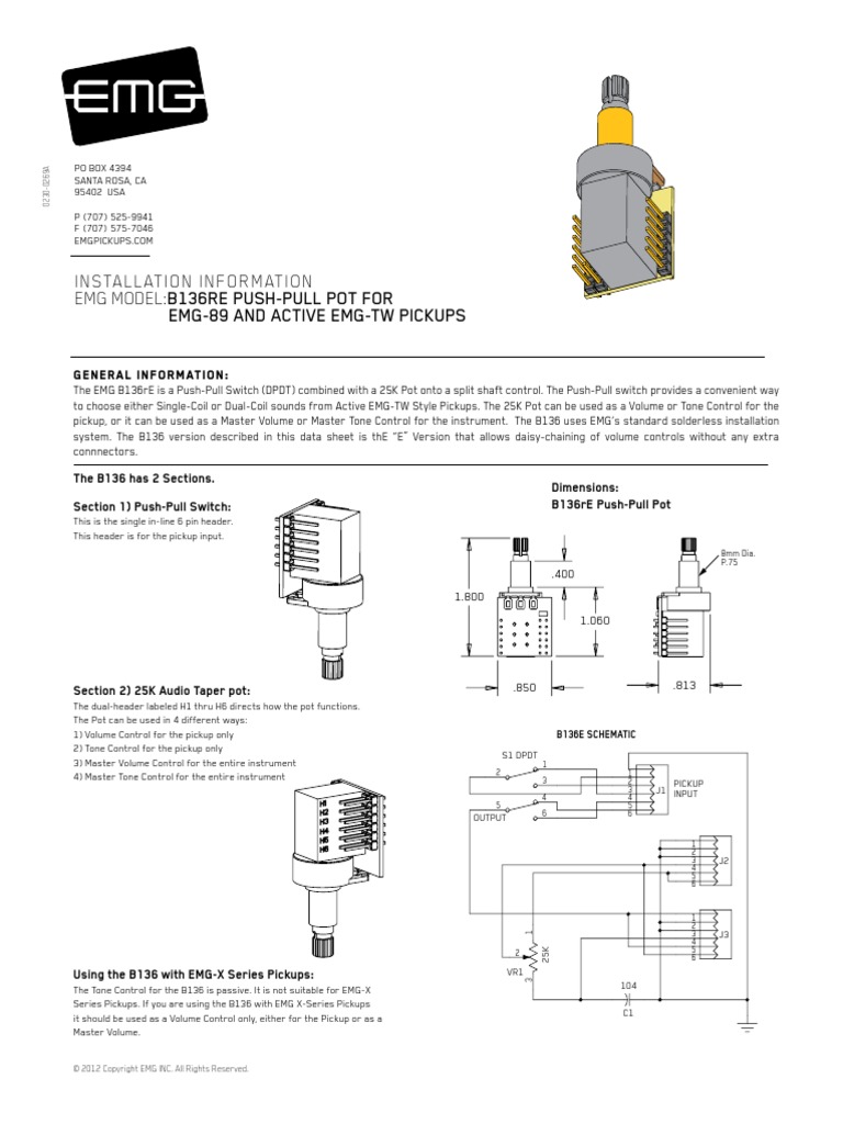Installation Information Emg Model: B136Re Push-Pull Pot For Emg-89 and ...