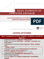 Chapter 2: Basic Elements of Computer Program: Csc128 Fundamentals of Algorithm and Computer Problem Solving