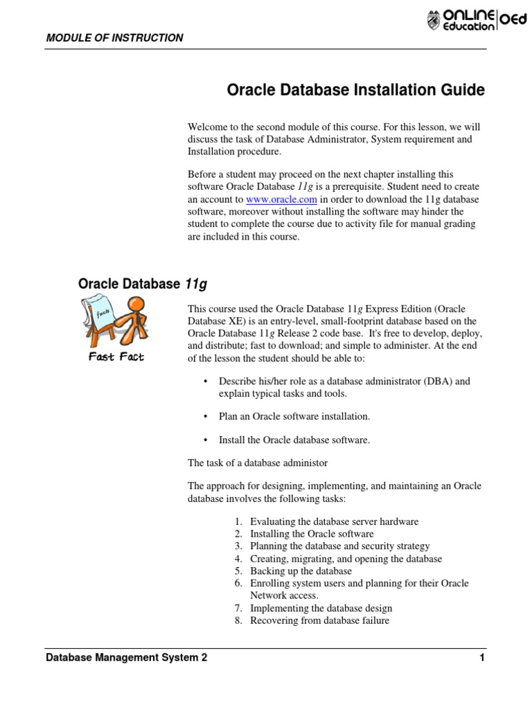 Oracle 11g Installation Guide | PDF | Databases | Oracle Corporation