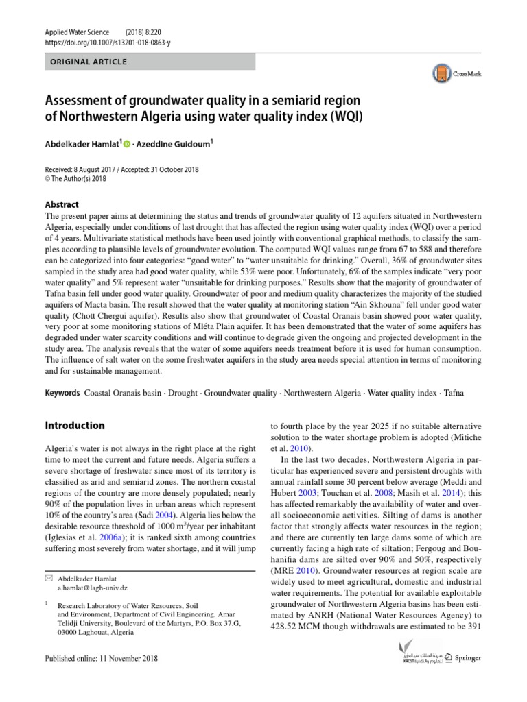 Assessment of Groundwater Quality in A Semiarid Re PDF | PDF | Water ...