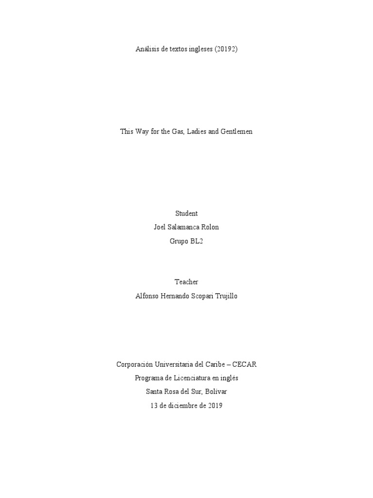 Trabajo This Way For The Gas, Ladies and Gentlemen - Joel | PDF