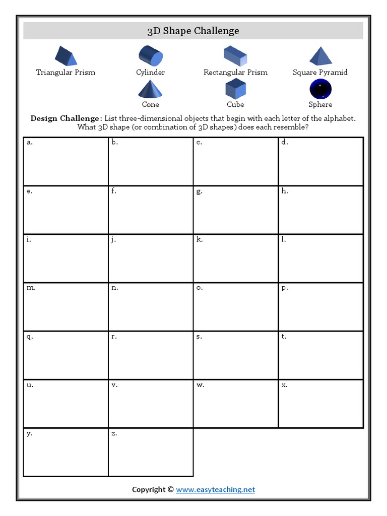 3D Shape Challenge: Triangular Prism Cylinder Rectangular Prism Square ...