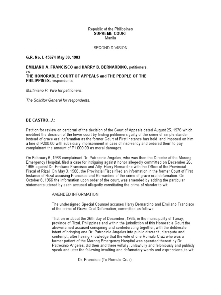 Legal Review: Simple Slander Case | PDF | Defamation | Statute Of ...