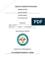 Methods, Equipment's Quality & Productivity: Assignment No.6