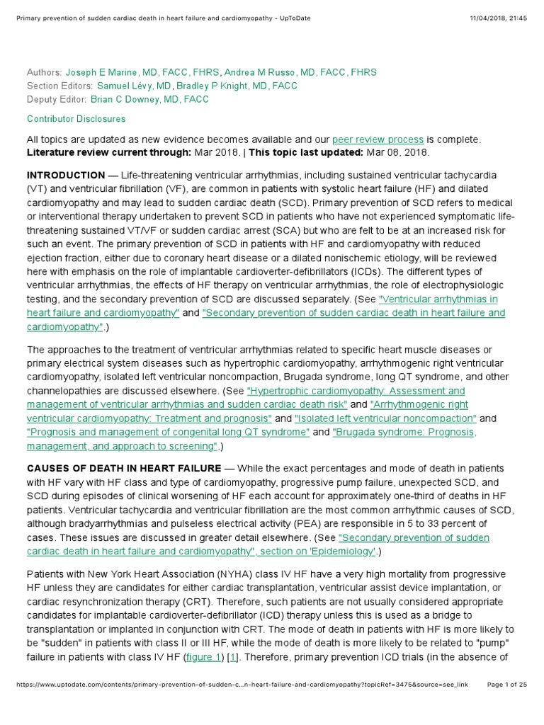 Primary Prevention of Sudden Cardiac Death in Heart Failure and ...