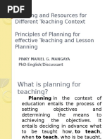 Planning and Resources For Different Teaching Context