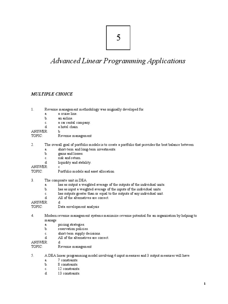 Advanced Linear Programming Applications: Multiple Choice | PDF | Asset ...
