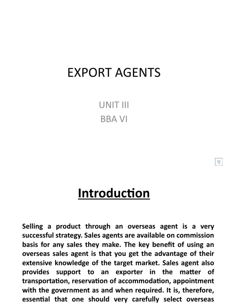 Export Agents Unit Iii Bba Vi Pdf Exports Sales