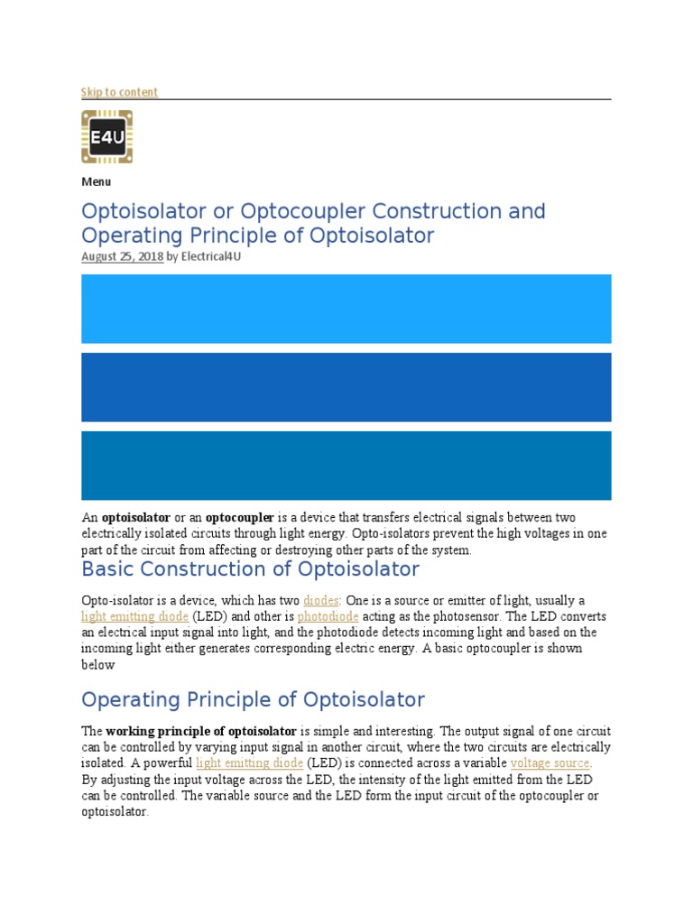Optoisolator or Optocoupler Construction and Operating Principle of
