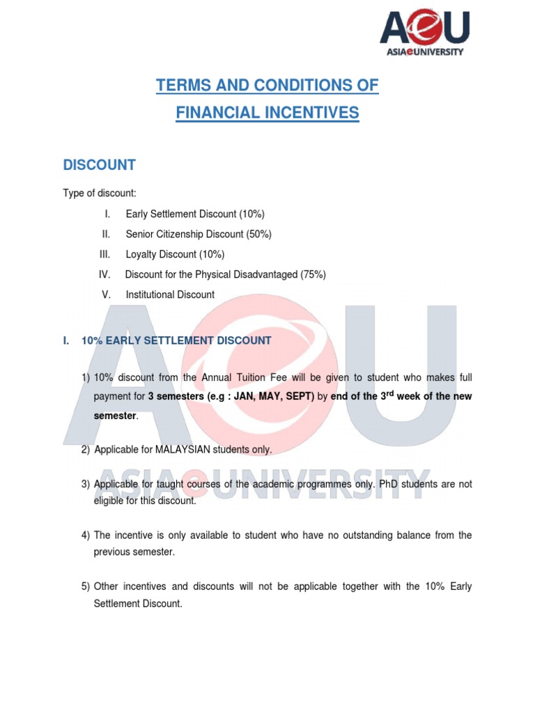 Terms and Conditions of Financial Incentives: Discount | PDF | Business ...