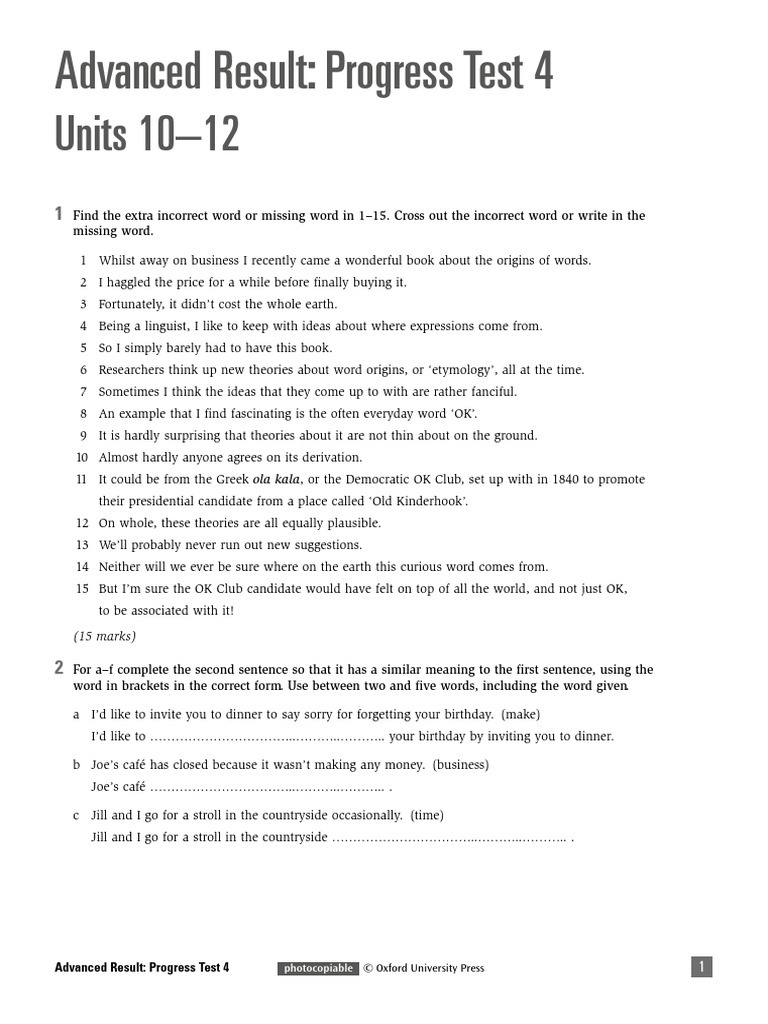 Units 10-12: Advanced Result: Progress Test 4 | PDF