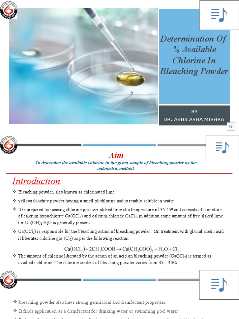 Determination of Available Chlorine in Bleaching Powder PDF