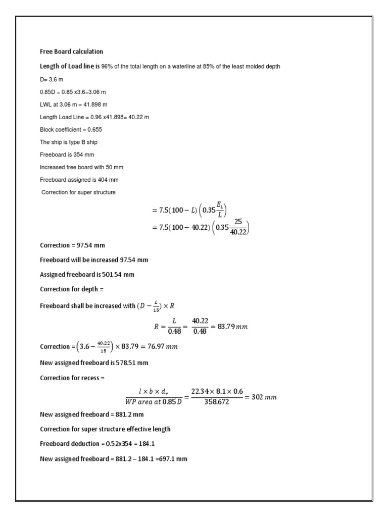 Freeboard Calculation | CALCULATION AND ASSIGNMENT OF FREEBOARD – AQBHB