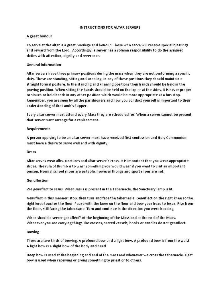 Instructions for Altar Servers: Guidance on Proper Conduct and Duties ...