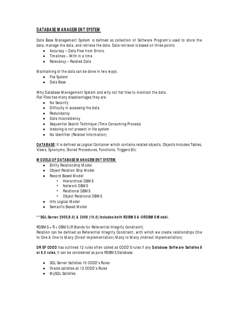 Overview of Database Management Systems | PDF | Relational Database ...