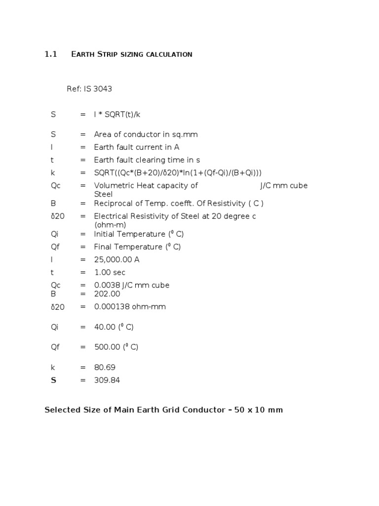 Earth Strip Sizing Calculation PDF