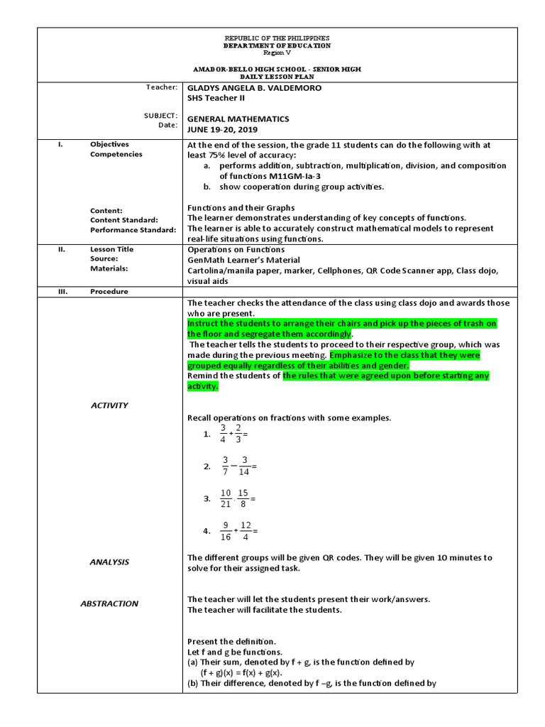 Grade 11 Gen Math Lesson Plan: Functions | PDF | Function (Mathematics ...