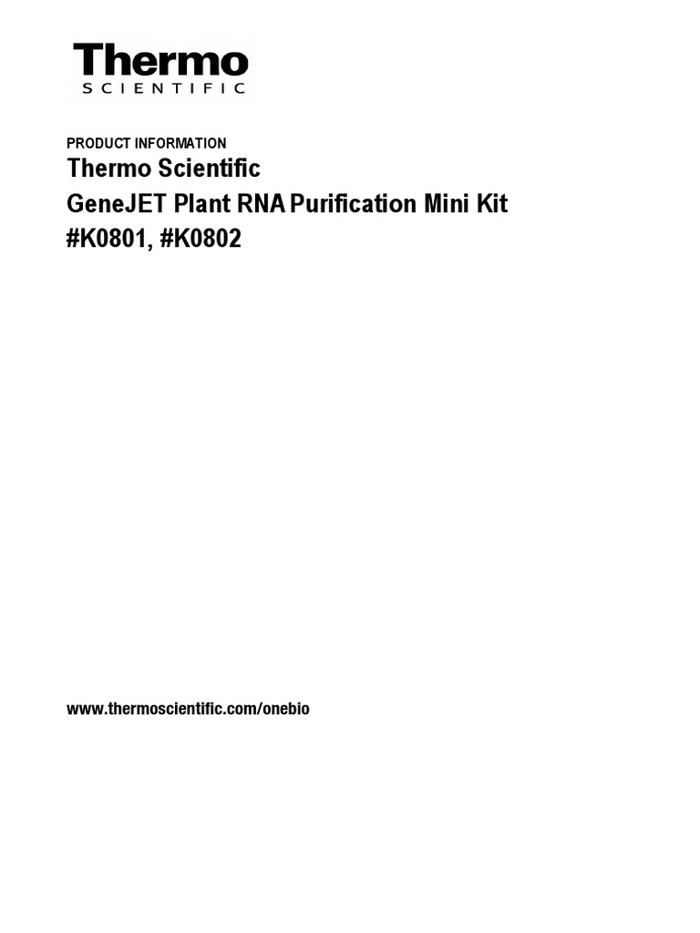 Thermo Scientific Genejet Plant Rna Purification Mini Kit K0801, 