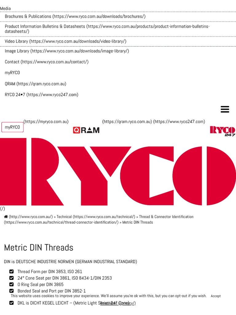 Metric DIN Hydraulic Fittings and Threads Chart & Dimensions PDF